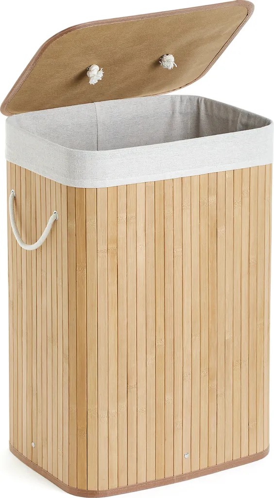 Wäschekorb Aus Bambus, Wäschebox, Wäschesammler, Faltbar, Mit Abnehmbarem Deckel Und Waschbarem Futter, 72L, 40 X 30 X 60 Cm 4 Wäschekorb Aus Bambus, Wäschebox, Wäschesammler, Faltbar, Mit Abnehmbarem Deckel Und Waschbarem Futter, 72L, 40 X 30 X 60 Cm – Bild 2