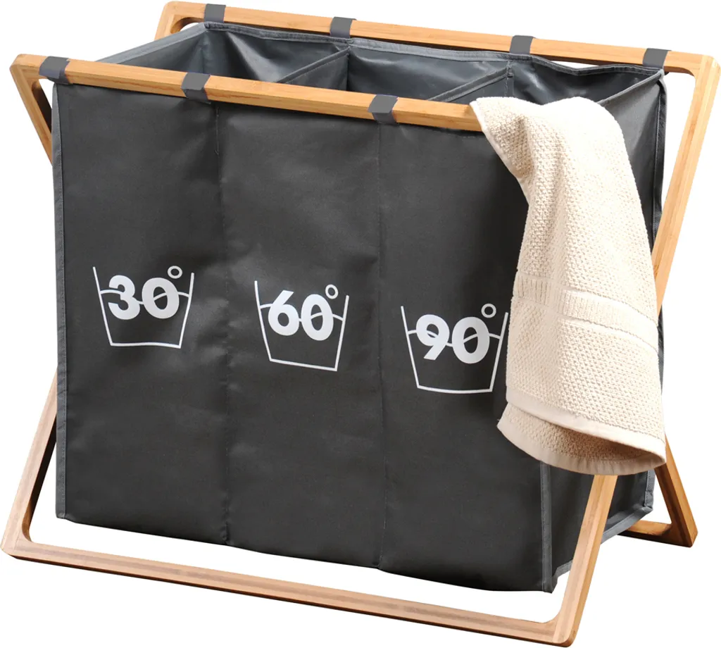 KESPER Wäschesammler Mit Dreifacher Einteilung, Trio, Grau Mit Bambusrahmen 69 X 38x 57 Cm 19597 6 KESPER Wäschesammler Mit Dreifacher Einteilung, Trio, Grau Mit Bambusrahmen 69 X 38x 57 Cm 19597 – Bild 4