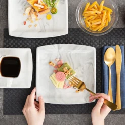 MALACASA, Serie Blance, 36 Tlg. Set Marmor Porzellan Kaffeeservice Geschirrset, Mit 12 Stück Kuchenteller, 12 Stück 180ml Tasse Und 12 Stück Untertasse Für 12 Personen -Smart Kitchen Store 9d00a7e58dc442abdb5ca08ab4ab17d9