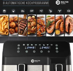 BALTER Heißluftfritteuse Mit Doppelkammer HL-850D, 9L (5,5L + 3,5L), 2 Speisen Gleichzeitig, 9 Programme , Friteuse Ohne Öl, Dual Zone, Airfryer, Heis -Smart Kitchen Store a25349c99545cd06fab18c2e07a2a9f0