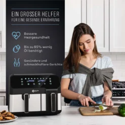 BALTER Heißluftfritteuse Mit Doppelkammer HL-850D, 9L (5,5L + 3,5L), 2 Speisen Gleichzeitig, 9 Programme , Friteuse Ohne Öl, Dual Zone, Airfryer, Heis -Smart Kitchen Store a26d484cc01dac074886a5a3f291e3ef