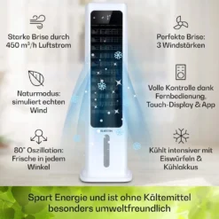 Klarstein Mobiles Klimagerät Ohne Abluftschlauch - 360° Luftkühler Mit Wasser Ventilator Luftbefeuchter Luftreiniger Funktion - App-Steuerung - 6L Wassertank - Klimaanlage Mobil Mit Fernbedienung -Smart Kitchen Store a2bdaba342cab6d838b0336286ee76fe