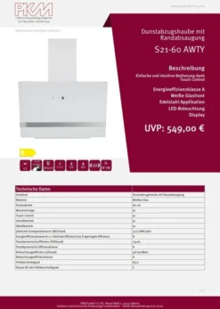 PKM Dunstabzugshaube Mit Randabsaugung Kopffreihaube S21-60 AWTY Glas Weiß 60cm -Smart Kitchen Store a5d197ac6dbca54331782bedb67d0024