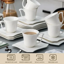 MALACASA, Serie Amparo, 36 Teilig Set Cremeweiß Porzellan Kaffeeservice Dessertteller Kaffeetasse Mit Untertasse 11 MALACASA, Serie Amparo, 36 Teilig Set Cremeweiß Porzellan Kaffeeservice Dessertteller Kaffeetasse Mit Untertasse -Smart Kitchen Store a5dbb72af98f894549c593e77669849b