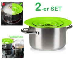 2x Oramics Überkochschutz Aus Silikon Für Töpfe Zwischen Ø 15-25 Cm – Topfdeckel Spritzschutz Überlaufschutz Verhindert überkochen Und Spritzen Von Flüssigkeiten Und Schütz Ihren Herd
