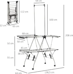 HOMCOM Kleiderständer Wäschetrockner Wäscheständer Standtrockner Zusammenklappbar Großer Trockenraum Edelstahl 138,5x63x208cm 17 HOMCOM Kleiderständer Wäschetrockner Wäscheständer Standtrockner Zusammenklappbar Großer Trockenraum Edelstahl 138,5x63x208cm -Smart Kitchen Store a8c4546979e6b40097716f67448bf23d