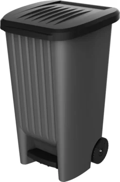 Mülleimer Outdoor 90 L Anthrazit/schwarz Mit Pedal Und Rädern