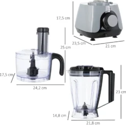 HOMCOM Küchenmaschine Mit 1L Schlüssel 1,25L Mixbehälter 4-Blatt-Messer Zum Schneiden, Zerkleinern, Verquirlen, Hacken, Mahlen, Mixen Und Mischen 3 Geschwindigkeitsstufen 650W -Smart Kitchen Store ab2689632d23983df11bd2498710c645