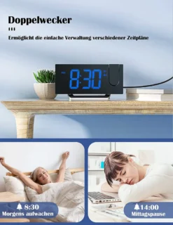 Radiowecker,Digital Wecker Mit Projektion 180°,Projektionswecker Mit USB -Smart Kitchen Store ab5a5f15af4f10db8f76dc53820eeda5