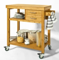 SoBuy Servierwagen,Bambus Küchenwagen,Rollwagen M. Schublade FKW26-N