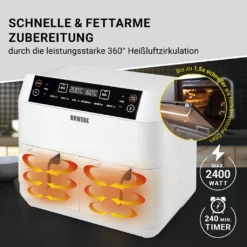 N8WERK Doppel-Heißluftfritteuse - 7,6l Heißluft Fritteuse Friteuse Fritöse XL Air Fryer Edelstahl Doppelkorb 2x 3,8L -Smart Kitchen Store ae92a0edcef2f64252cbdf3fd61254b1
