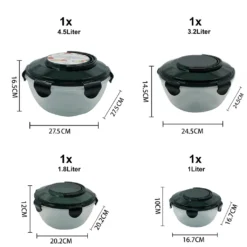 PLENTYFY Vorratsdosen 8 Teilig - Vorratsdosen Set Rund Mit Deckel Vorratsbehälter - Schwarz Luftdicht & Auslaufsicher Vorratsgläser Set Salatschüssel Mit Tragegriff -Smart Kitchen Store af27bd7e2b5c4e7745c35497e25b2754