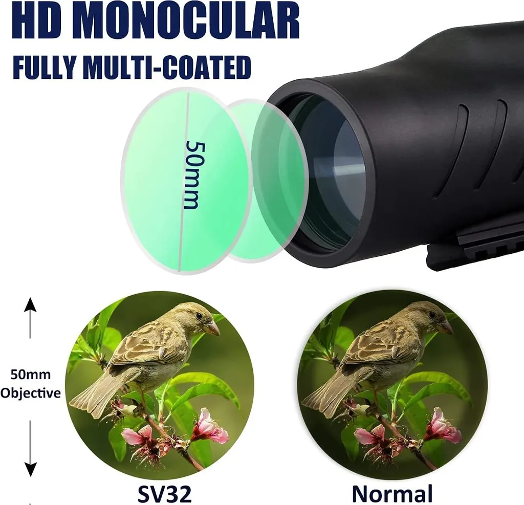 Svbony SV32 Tragbares Monokular, 12x50 Ultra HD Monokular, Bak-4 Prism Monokular Mit Handschlaufe, Teleskop Mit Schienenhalterung, Für Camping, Ballspiel 4 Svbony SV32 Tragbares Monokular, 12x50 Ultra HD Monokular, Bak-4 Prism Monokular Mit Handschlaufe, Teleskop Mit Schienenhalterung, Für Camping, Ballspiel – Bild 2