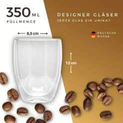 Felino® Latte Macchiato Gläser Doppelwandige Thermogläser Set [6 Stück] [350 Ml] Glas Tassen Groß Für Cappuccino, Kaffee, Espresso -Smart Kitchen Store b1098fb57674f2023d1f1cdcefc3afa3