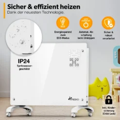 TRESKO® Elektroheizung Weiß 2000W Inkl. WiFi & APP Glaskonvektor Konvektor Wand Heizung Glas Heizkörper Bad -Smart Kitchen Store b31fc6eb71db06ea75ff1fc49affa7b2
