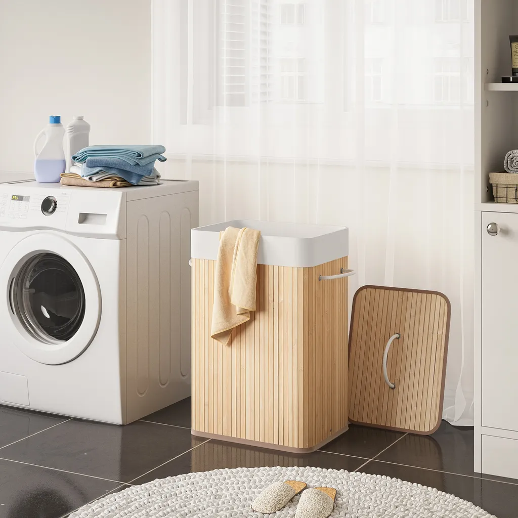 Wäschekorb Aus Bambus, Wäschebox, Wäschesammler, Faltbar, Mit Abnehmbarem Deckel Und Waschbarem Futter, 72L, 40 X 30 X 60 Cm 12 Wäschekorb Aus Bambus, Wäschebox, Wäschesammler, Faltbar, Mit Abnehmbarem Deckel Und Waschbarem Futter, 72L, 40 X 30 X 60 Cm – Bild 10
