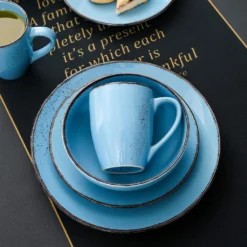 Vancasso Serie Navia Oceano, 16 Teilig Essservice Set Aus Steingut, Tafeiservice Für 4 Personen, Wasserblau, Vintage Aussehen, Natur Design -Smart Kitchen Store b497724568e27f3e109e026b4d8a9b4e