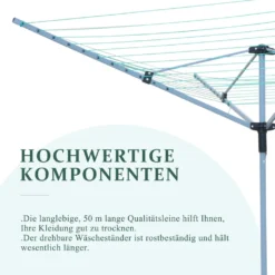BIGTREE Wäschespinne,Wäscheschirm Mit Leineneinzug, Höhenverstellbar, 40m/50m Wäscheleine(Stahl-L) -Smart Kitchen Store b58c1d129254fd7d269947aba91b2bd9