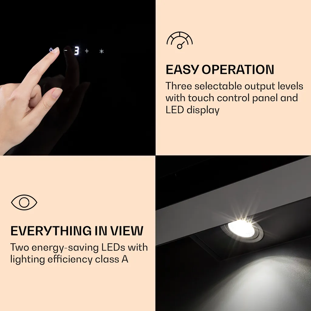 Klarstein Aurora Eco 90 Dunstabzugshaube 90 Cm , Abluftleistung: 550 M³/h , Kopffrei , Ambientelicht , EEC A+ 7 Klarstein Aurora Eco 90 Dunstabzugshaube 90 Cm , Abluftleistung: 550 M³/h , Kopffrei , Ambientelicht , EEC A+ – Bild 5