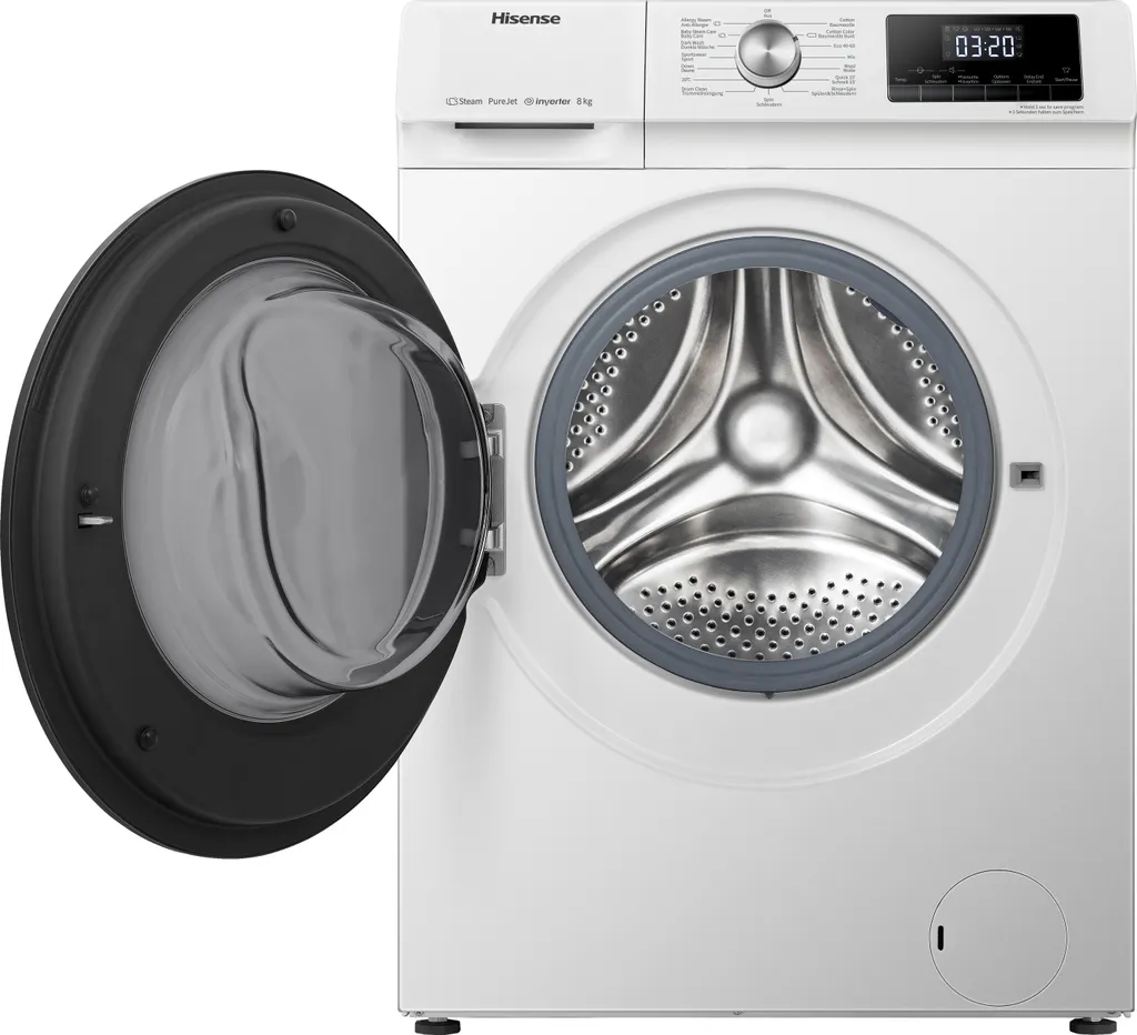 Hisense Waschmaschine WFQA8014EVJM - 8 Kg Fassungsvermögen - 1400 U/min - Inverter PowerDrive Motor - AquaStop - TotalWeight Control - SteamTech - StableTech - Kindersicherung 6 Hisense Waschmaschine WFQA8014EVJM - 8 Kg Fassungsvermögen - 1400 U/min - Inverter PowerDrive Motor - AquaStop - TotalWeight Control - SteamTech - StableTech - Kindersicherung – Bild 4