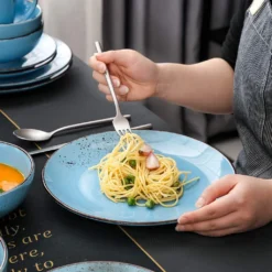 Vancasso Serie Navia Oceano, 16 Teilig Essservice Set Aus Steingut, Tafeiservice Für 4 Personen, Wasserblau, Vintage Aussehen, Natur Design -Smart Kitchen Store b84febd1f36becd90ea6054b27cfad0b