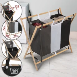 Jago® Wäschesortierer - Faltbar, 3 Fächer Aus Stoff, Aus Holz, Dreifarbig, Ca. 128 L Volumen, Größe (L/B/H): 75/40/72 Cm - Wäschekorb, Wäschebox, Wäschesammler -Smart Kitchen Store b8ce0eb8f32895204e5e8fa15ce4fecf