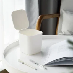 Mini Desktop Mülleimer Mit Deckel Clamshell Papierkorb Lagereimer Abfalleimer Weiß -Smart Kitchen Store b93b882a9481e1b4d34213463fb11229