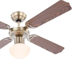 Globo Lighting VENTILATOR Metall Altmessing, Blade Turnable, Zugschalter Kette, Max. Motorleistung 50W, Optimale Raumnutzung 15m², Abkühlung, Aufheizen, Geschwindigkeitsstufen 115/185/235 RPM, ø: 1066mm, H: 415mm, Exkl. 1x E27 60W 230V -Smart Kitchen Store ba50691699c4d27aa433e26a329094b4