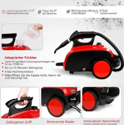 Dampfreiniger, Multifunktions-Dampfreiniger 1500W 1,5L Wassertank, 4,87m Netzkabel, Mit 18 Zubehörteilen, Geeignet Für Fußböden, Autositze, Matratzen, Küchen, Badezimmer, Fenster, Teppiche Usw -Smart Kitchen Store bc808edc96d143645cecbb3ac6253f53