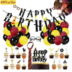 49 Stück / Set Kindergeburtstagsdekorationen, Ein Komplettes Set Harry-Potter-Dekorationen, Krawatten, Gläser, Flaggen, Karten, Luftballons