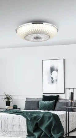 Globo Lighting Deckenventilator Metall Verchromt, Kunststoff, Acryl Satiniert, Dimmbar, Farben Fixierbar, Fernbedienung, Batterie Inkludiert 2x AAA, Max. Motorleistung 30W, ø: 550mm, H: 200mm, Inkl. LED 36W 230V, 2900lm Source, 2120lm Output, CCT 3000-6000K -Smart Kitchen Store c07b9cb5ed766f4c13ec09ebfc4c8986