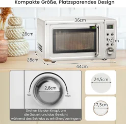 COSTWAY Mikrowelle 20L, 700 W Mikrowellenofen, Mit 8 Automatischen Programme, 5 Leistungsstufen, LED-Anzeige, Verzögerter Start, Retro, Weiß -Smart Kitchen Store c461adacda64476092fdce44ac1f75ea