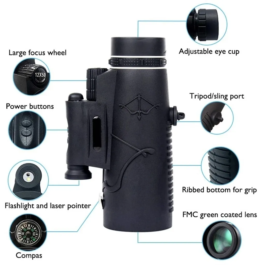 12x50 HD Monokular Teleskop Infrarot Fernrohr Mit Laser Taschenlampe Kompass Funktion 5 12x50 HD Monokular Teleskop Infrarot Fernrohr Mit Laser Taschenlampe Kompass Funktion – Bild 3