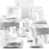 MALACASA, Serie Mario, 60 Tlg. Cremeweiß Porzellan Geschirrset Tafelservice Mit Je 12 Kaffeetassen, 12 Untertassen, 12 Dessertteller, 12 Suppenteller Und 12 Speiseteller