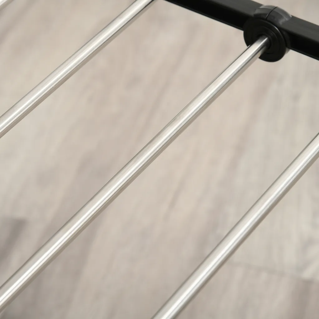 HOMCOM Kleiderständer Wäschetrockner Wäscheständer Standtrockner Zusammenklappbar Großer Trockenraum Edelstahl 138,5x63x208cm 11 HOMCOM Kleiderständer Wäschetrockner Wäscheständer Standtrockner Zusammenklappbar Großer Trockenraum Edelstahl 138,5x63x208cm – Bild 9