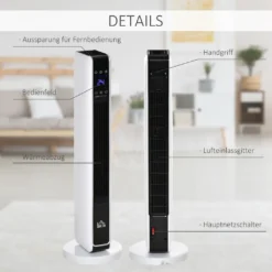 HOMCOM Heizgerät Heizlüfter 2200W Elektroheizer Keramik Heizturm Mit Fernbedienung 8-Stunden-Timer Oszillation Heizer Heizung ABS PA Weiß+Schwarz 21 X 21 X 73 Cm -Smart Kitchen Store ce437bb774097f188f42589ed006610e