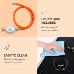 Klarstein Goldflame Domino Prime Gaskochfeld , 2-flammig Messing-Brenner , 4,2 KW, Glaskeramik , Inklusive Schlauch Und Druckminderer -Smart Kitchen Store ce8498232d6917f5040cc08f6fdcf380