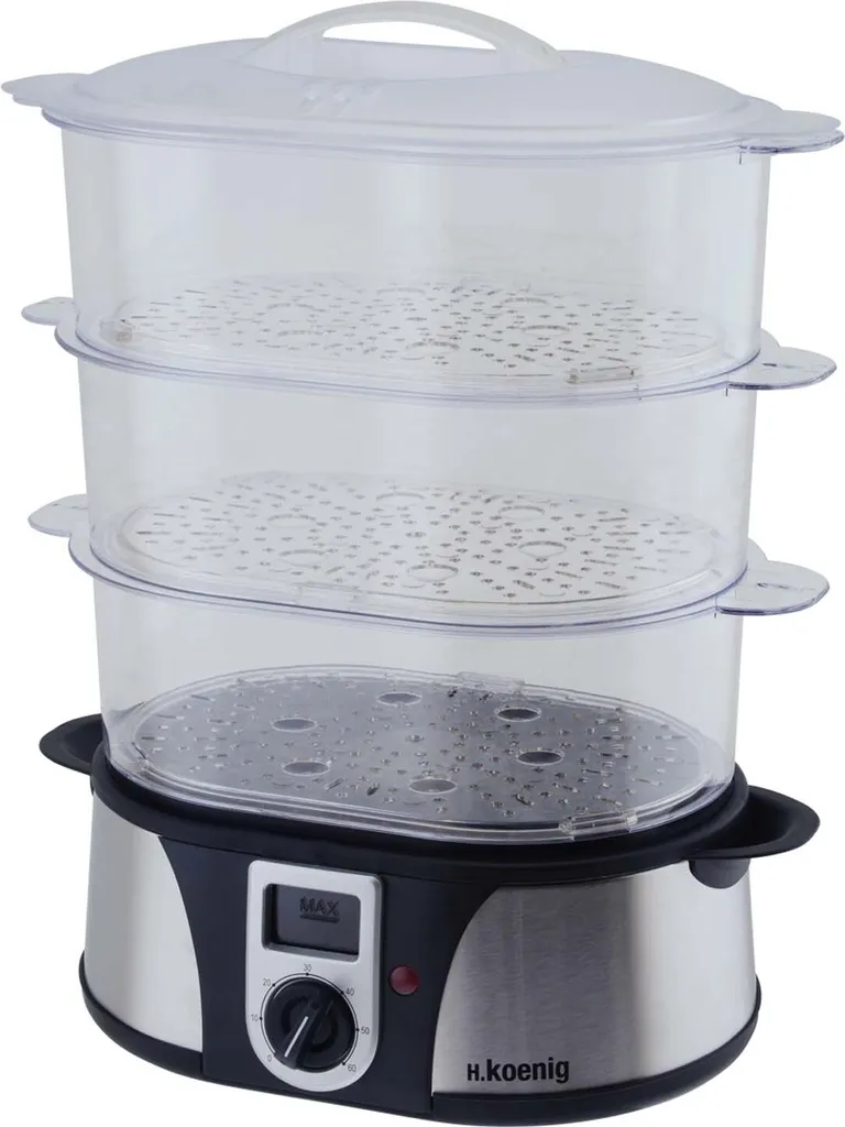 H.Koenig Elektro-Dampfgarer Ohne BPA 12 Liter, 3 Herausnehmbare Behälter, 1000 W, Timer Bis Zu 60 Minuten VAP12, Kunststoff, Metall, Single 7 H.Koenig Elektro-Dampfgarer Ohne BPA 12 Liter, 3 Herausnehmbare Behälter, 1000 W, Timer Bis Zu 60 Minuten VAP12, Kunststoff, Metall, Single – Bild 5