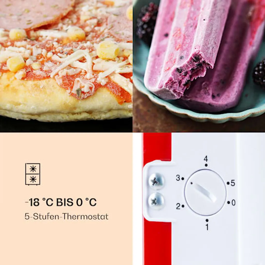 Klarstein Laika 60L Gefrierschrank , 60 Liter , 4-Sterne-Gefrierfach , 3 Schubladen , Temperatur: -18 Bis 0 °C , 5-stufiger Thermostat , 41 DB , Retro-Look 7 Klarstein Laika 60L Gefrierschrank , 60 Liter , 4-Sterne-Gefrierfach , 3 Schubladen , Temperatur: -18 Bis 0 °C , 5-stufiger Thermostat , 41 DB , Retro-Look – Bild 5