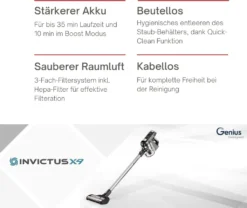 Genius Invictus X9 Set 14tlg Akku Staubsauger Handstaubsauger Mit LED Beutellos Kabellos HEPA Für Allergiker Tierhaare; A28142 -Smart Kitchen Store cfed325e7f0bdf5b0ffb8218eff3ca43