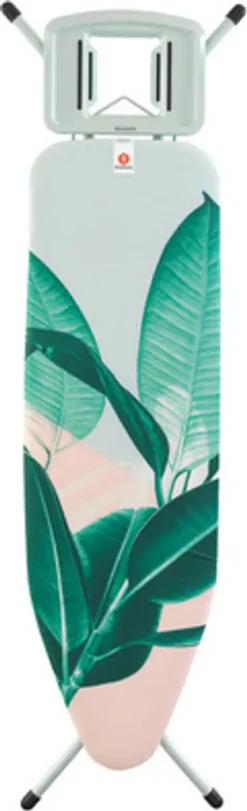 Brabantia Streckmetall Bügeltisch Mit Dampfstopmulde Solide, Bügel Tisch, Bügelbrett, Tropical Leaves / Fresh White, 124 X 38 Cm, 118364