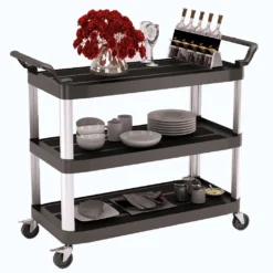 BPT Servierwagen Mit 3 Böden Partition Küchenwagen,Tragfähigkeit 250 Kg,Reinigungswagen Im Restaurant，Hotel Schul Küche Abräumwagen Rollwagen -Smart Kitchen Store d1097567352cc626d002388e46eff38d