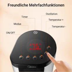 Midea NTH20-17BR Keramik Heizlüfter 2000W Mit Thermostat, Oszillation, 2 Heizstufen, Heizung Mit Ventilator, ECO-Modus, 24H Timer, Integrierter Tragegriff, Horizontales Erhitzen, PTC Heizgerät -Smart Kitchen Store d13736d53ca66937f848b5584e784d34