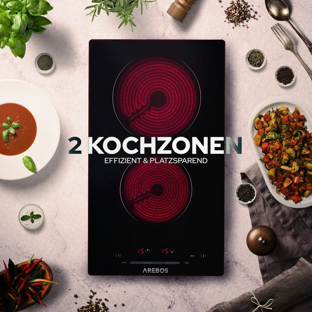AREBOS Glaskeramikkochfeld, 3000 W, 2 Kochfelder, 30cm, Autark, Mit Sensor Touch 6 AREBOS Glaskeramikkochfeld, 3000 W, 2 Kochfelder, 30cm, Autark, Mit Sensor Touch – Bild 4