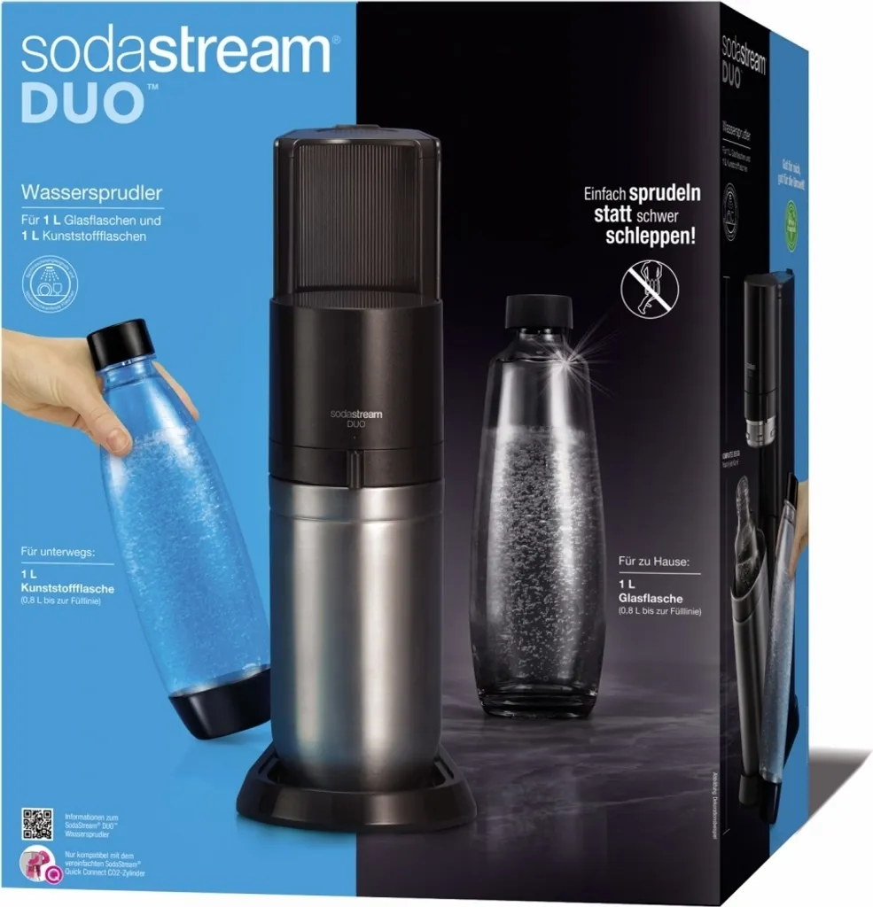 SodaStream DuoTitan Trinkwassersprudler, Inkl. 1x 1 Liter Glasflasche, 1x 1 Liter PET, 1 X Quick Connect Zylinder 10 SodaStream DuoTitan Trinkwassersprudler, Inkl. 1x 1 Liter Glasflasche, 1x 1 Liter PET, 1 X Quick Connect Zylinder – Bild 8