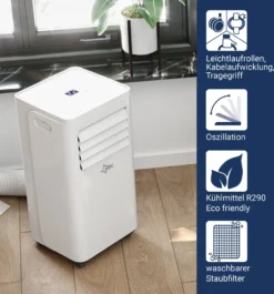 SUNTEC Mobiles Lokales Klimagerät Impuls 2.0 Eco | Für Räume Bis 60 M3 (25 M2) | Inkl. Abluftschlauch | Kühler Und Entfeuchter Mit ökologischem Kühlmittel R290 | 7.000 BTU/h, EEK A -Smart Kitchen Store d2a8a0a771049b0837b1c6d6f14ca932