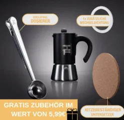 Thiru Espressokocher Induktion L Premium Mokkakanne Aus Edelstahl Inkl. Toolset (Schwarz, 6 Tassen (300ml)) -Smart Kitchen Store d38b52ffa7abc94387ecfe6523d76267
