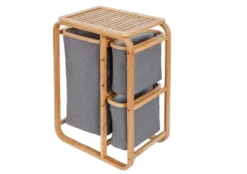 Lumaland Wäschekorb Aus Bambus - 1 XL Fach + 2 Kompaktfächer 49,5 X 33 X 71 Cm Grau