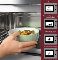 Bomann 3in1 Einbau-Mikrowelle Mit Grill Und Heißluft, 25 L Garraum, 8 Automatikprogramme, Auftaufunktion, Inkl. Grillrost Und Drehteller (Ø 27 Cm), 900 Watt, Edelstahl, MWG 3001 H EB -Smart Kitchen Store d7730f892e11c6dbcbe20b8f6e348938