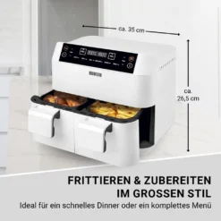 N8WERK Doppel-Heißluftfritteuse - 7,6l Heißluft Fritteuse Friteuse Fritöse XL Air Fryer Edelstahl Doppelkorb 2x 3,8L -Smart Kitchen Store d786d75da6ea1ef74ec1afc3f4c9a42b